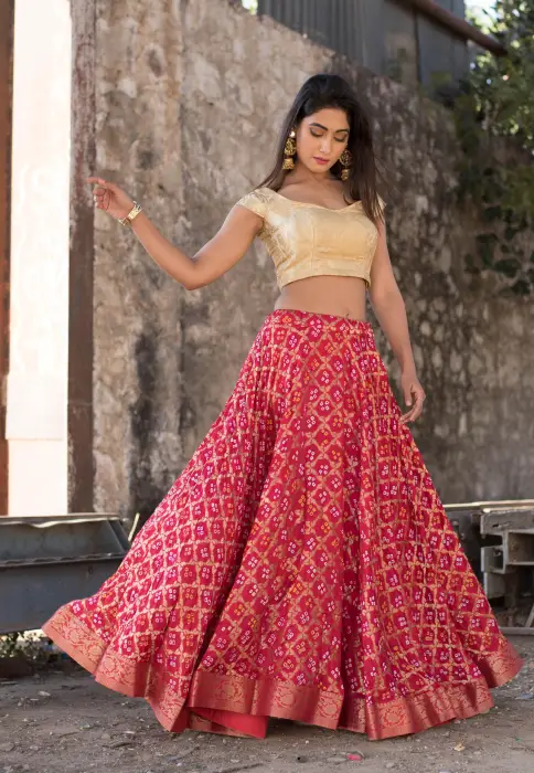 RED LEHENGA WITH OFF SHOUDER BLOUSE